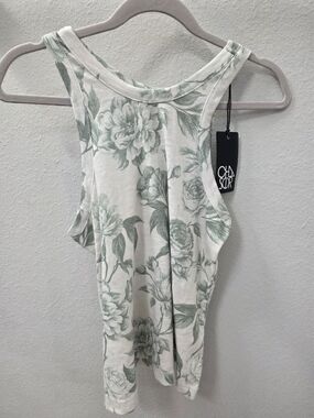 Chaser White Tank with Sage Floral Racerback